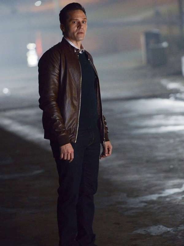 18kevin-ryan-castle-brown-bomber-leather-jacket.jpg Kevin Ryan Castle Brown Bomber Leather Jacket - Image 1