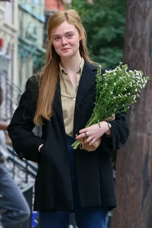 A COMPLETE UNKNOWN ELLE FANNING BLACK COAT