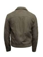 Mens Grey Suede Leather Motorcycle Jacket - Image 3