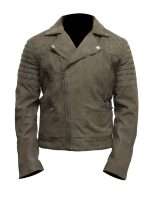 Mens Grey Suede Leather Motorcycle Jacket