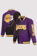 Los Angeles Lakers Cotton Twill Embroidered Jacket Black-Purple - Image 3