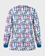 Halloween Happy Ghost Printed Scrub Jacket - Image 2