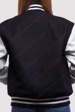 Black Wool Body White Leather Sleeves Varsity Jacket - Image 3