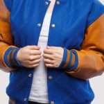 Bright Royal Wool Body Gold Leather Sleeves Varsity Jacket