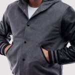 Light Grey Wool Body Black Sleeves Hoodie Varsity Jacket