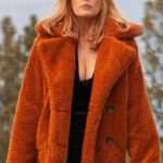 Beth Dutton Jacket deep orange fake fur with lapel collar