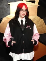 Billie Eilish Grammys 2024 Barbie Black Varsity Jacket