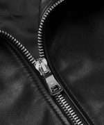 Brown Shearling Collar Black Leather Jacket - Image 2
