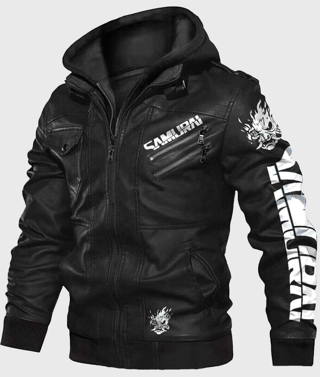 cyberpunk-2077-samurai-hooded-biker-leather-jacket-001.jpg Cyberpunk 2077 Samurai Hooded Biker Leather Jacket - Image 1