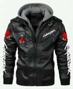 Cyberpunk 2077 Samurai Hooded Biker Leather Jacket - Image 7
