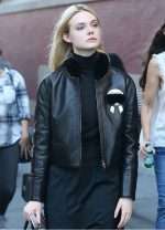 Elle Fanning Faux Fur Leather Jacket