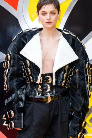 Emma Corrin Deadpool & Wolverine Shearling Black Leather Jacket