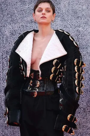 Emma Corrin Deadpool & Wolverine Shearling Black Leather Jacket