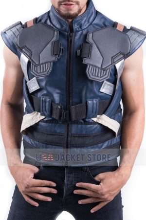 Front view of Erik Killmonger Black Panther Armor Leather Vest.