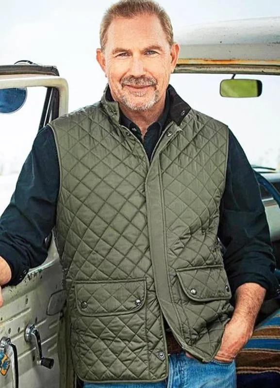 john-dutton-yellowstone-kevin-costner-green-quilted-vest-1.webp John Dutton Green Vest quilted parachute with stand collar