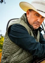 John Dutton Yellowstone Kevin Costner Green Quilted Vest - Image 2
