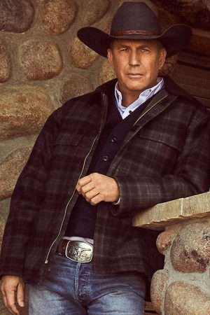 John Dutton Plaid Jacket green check wool with high neck collar