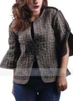 Front view of Arya Stark Jacket with zipper and fitted leather design.