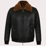 MENS BLACK BOMBER AVIATOR SHEARLING JACKET