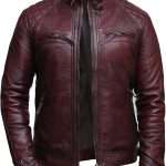 Men’s Quilted Shoulders Maroon leather Jacket