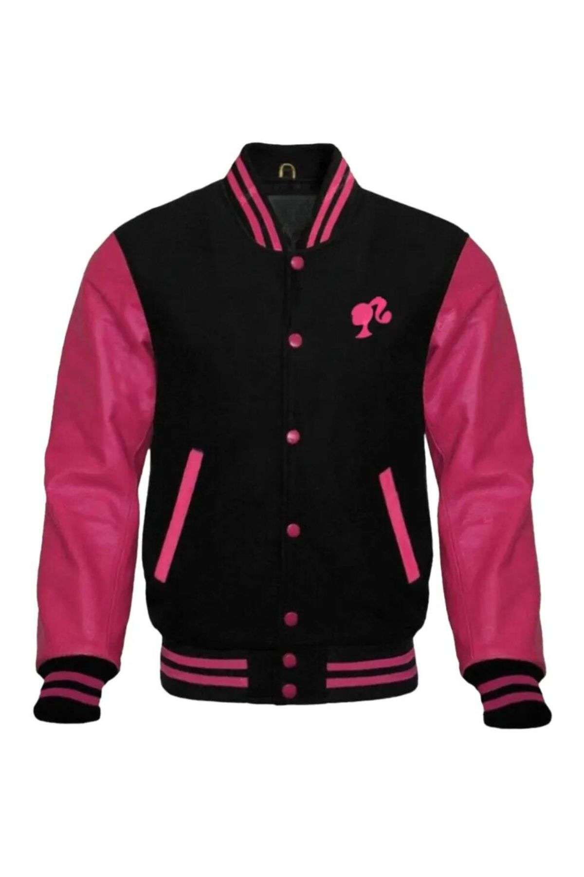 xr:d:DAGApb30aWI:8,j:7415600033758123606,t:24033000 Barbie Pink Black Varsity Jacket