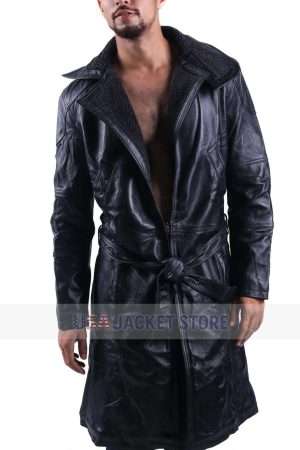 Front view of Ryan Gosling Blade Runner 2049 Officer K Leather Coat.