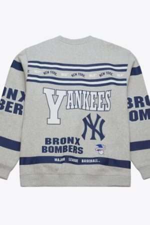 Men’s Heather Gray New York Yankees All Over Print Vintage Fleece Crewneck Sweatshirt